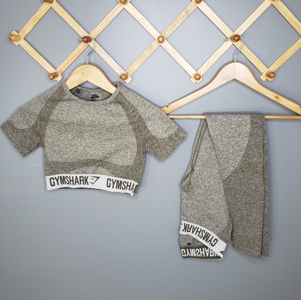 Gymshark Khaki/Sand Flex Leggings & Crop Top